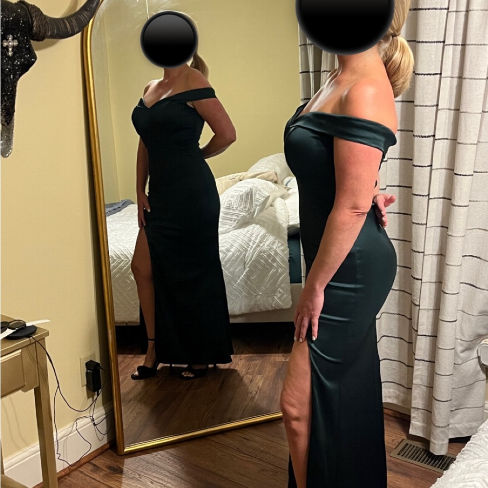 La Femme Off-Shoulder Green Maxi Dress Mother of Bride, Prom